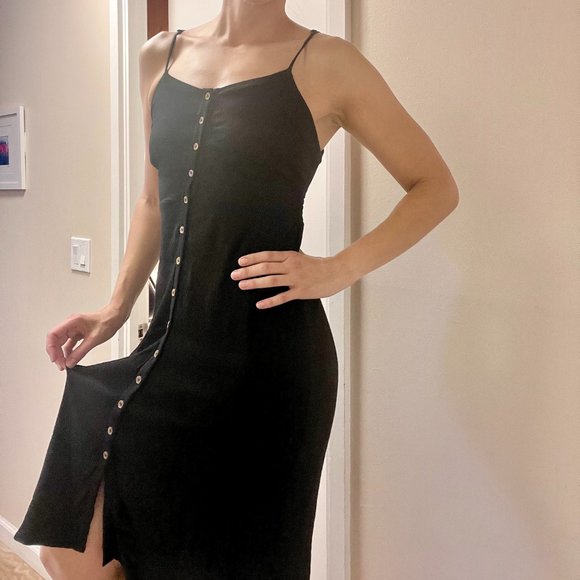 Black Buttonfront Midi Dress by Code × Mode - Picture 3 of 10